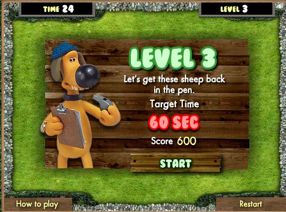 ひつじのショーンの犬のお友達ビッツァーの羊をさくに入れるゲーム アニメとマンガ無料ゲーム